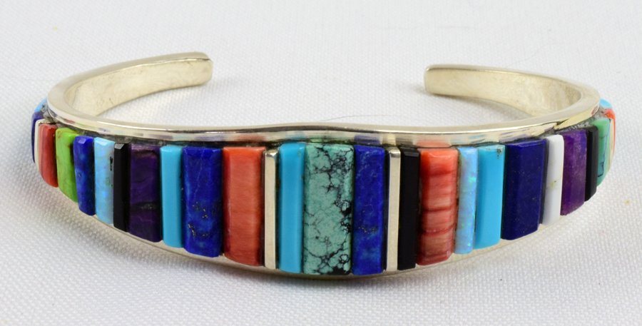 Navajo Sterling Multi-Stone Cobblestone Inlay Bracelet (1 of 5)