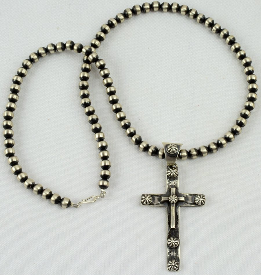 Chimney Butte Sterling Cross & Bench Bead Necklace (1 of 4)