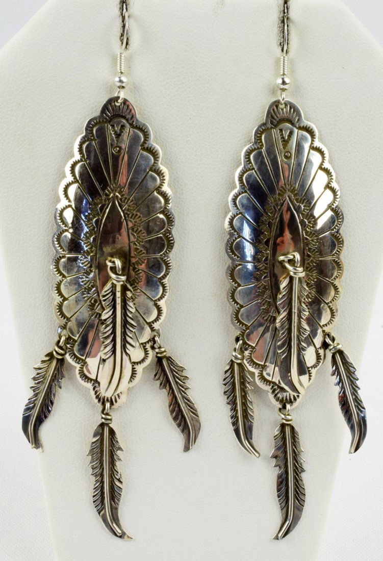 Native American Sterling Long Stamped Feather Earrings (1 of 4)