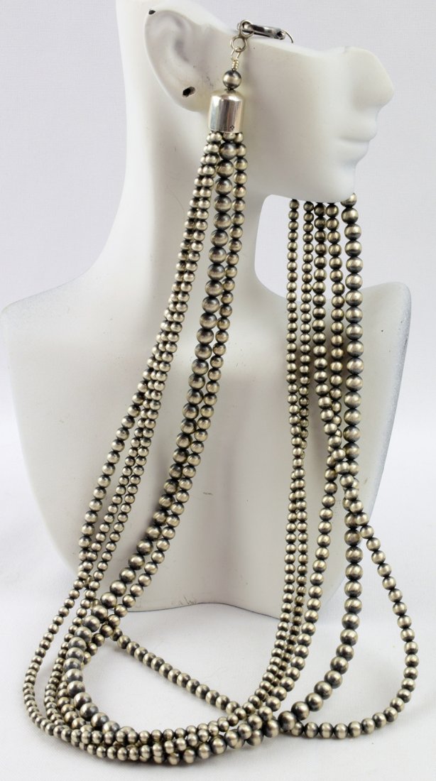 Navajo Sterling 5 Strand Bench Bead Necklace-24 in. (1 of 4)