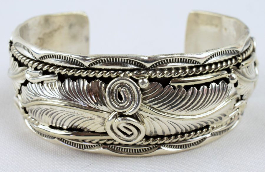 Native American Sterling Ornate Feather Cuff (1 of 6)