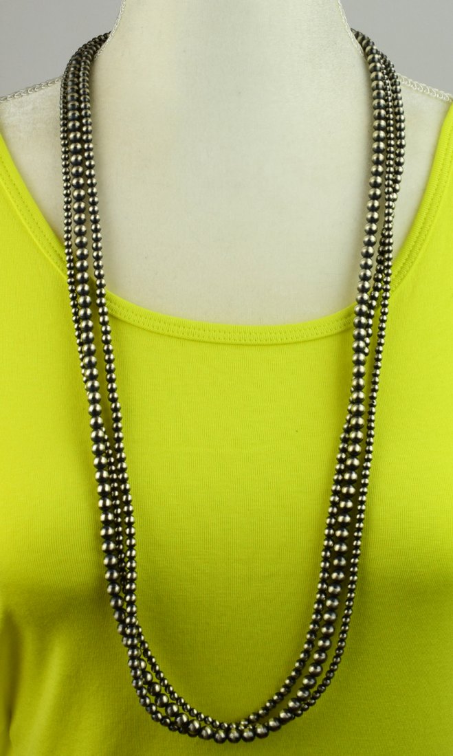 Navajo Sterling 3 Strand Bench Bead Necklace-36 inch (1 of 4)