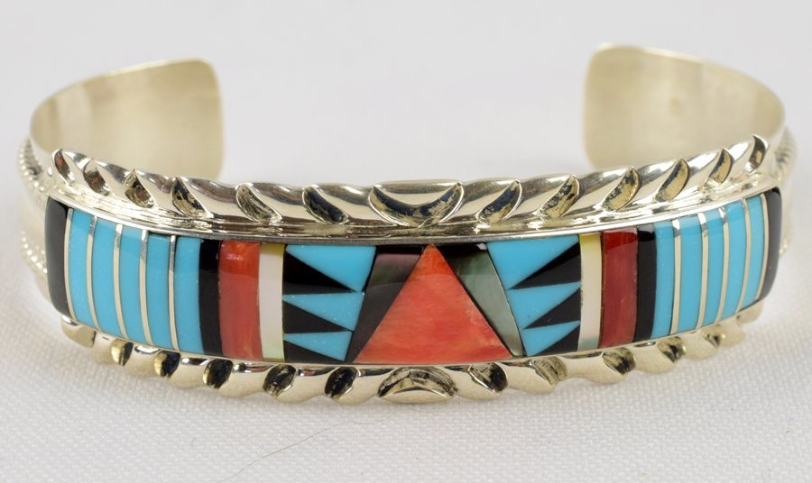 Zuni Sterling Silver Multi Stone Inaly Bracelet (1 of 5)