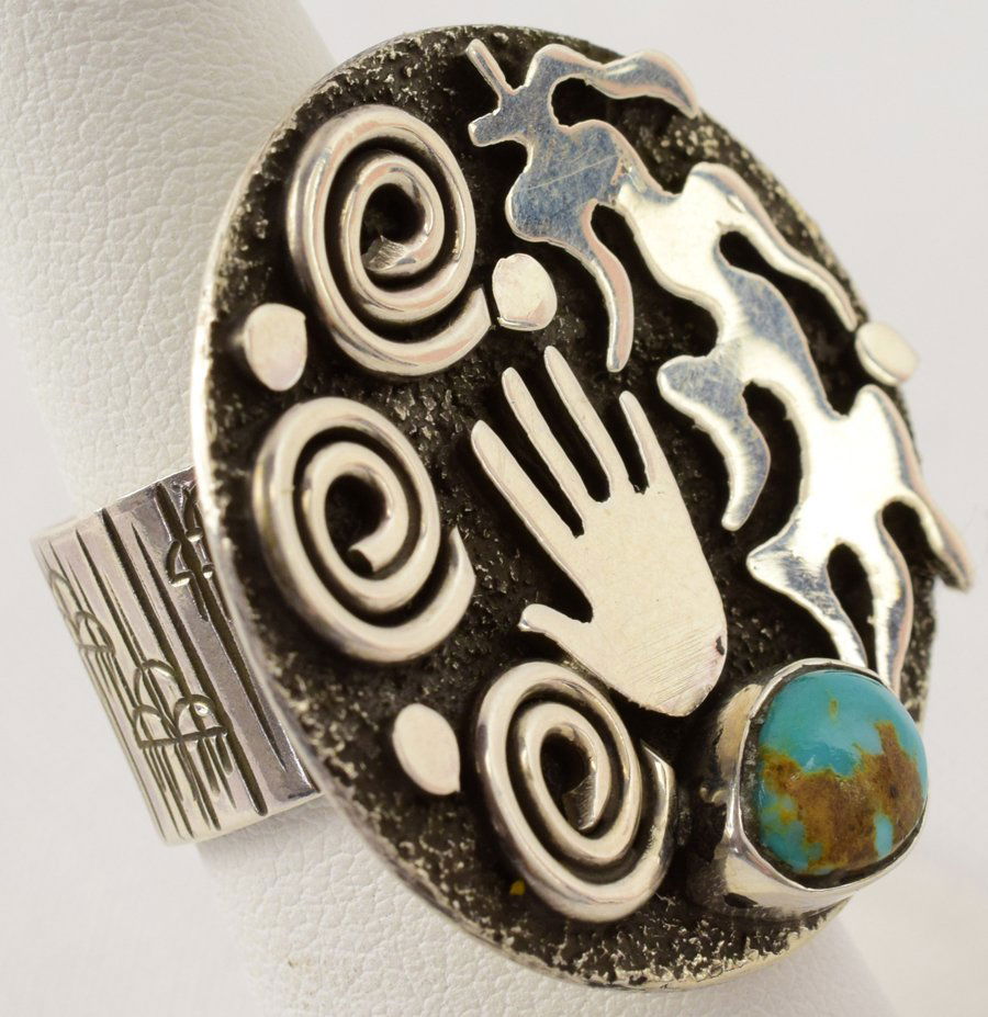 Navajo, Alex Sanchez Sterling Petroglyph Round Ring (1 of 5)