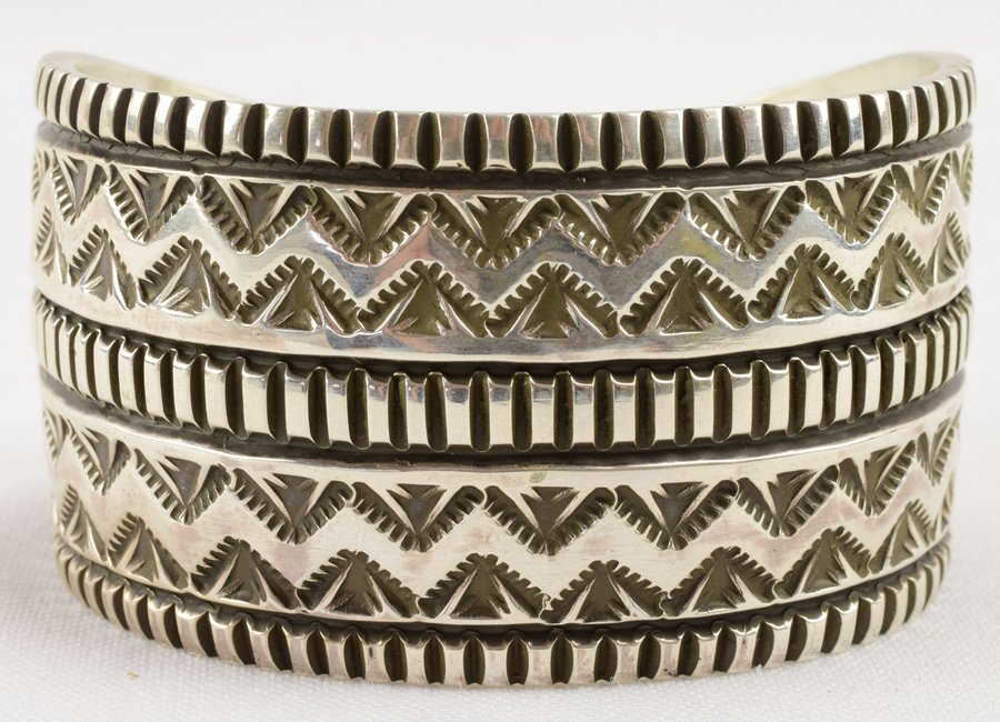 Navajo, Elvira Bill Heavy Wide Stamped Cuff Bracelet (1 of 6)