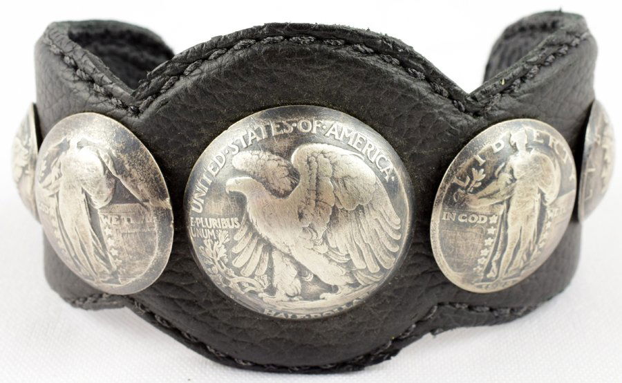 Navajo American Coins and Leather Bracelet (1 of 5)
