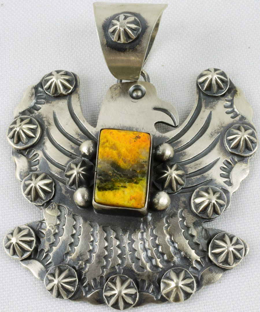 Native American Sterling Bumble Bee Jasper Eagle Pendan (1 of 6)