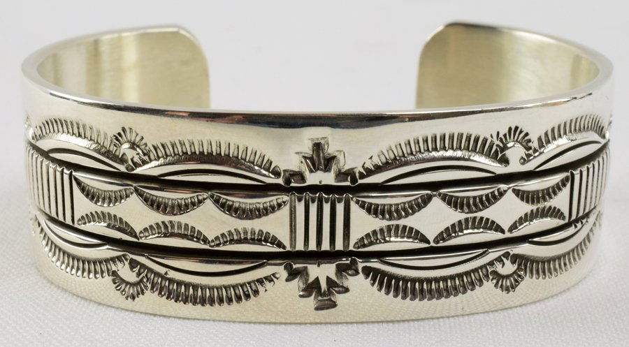 Navajo, Bruce Morgan Sterling Stamped Cuff Bracelet (1 of 5)