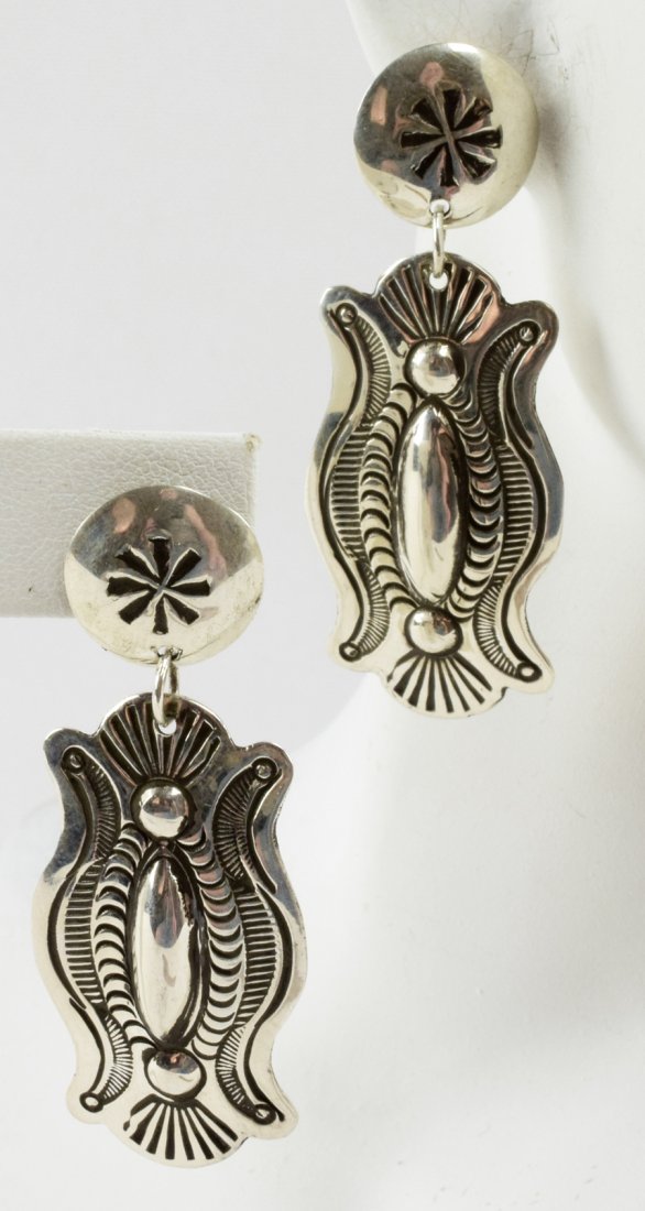 Native American Sterling Repousse Dangle Earrings (1 of 4)