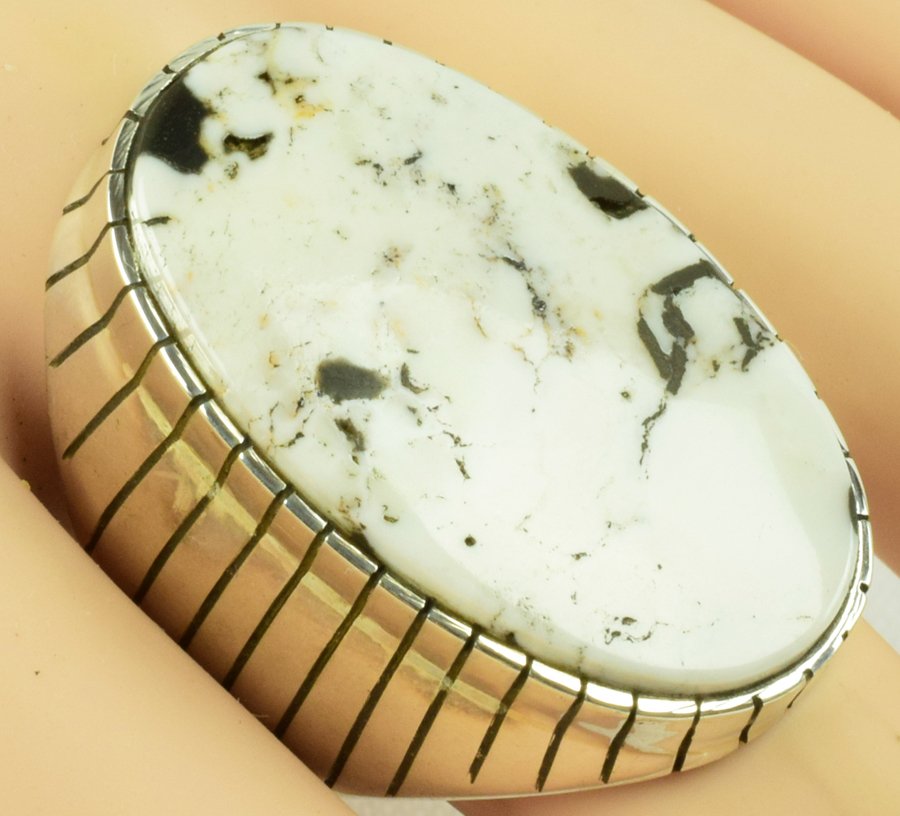 Navajo Ray Jack White Buffalo Turquoise Men's Ring (1 of 4)
