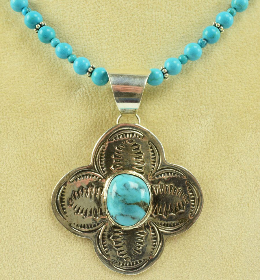 Chimney Butte Sterling Freeform Cross Pendant w/Turq. (1 of 5)