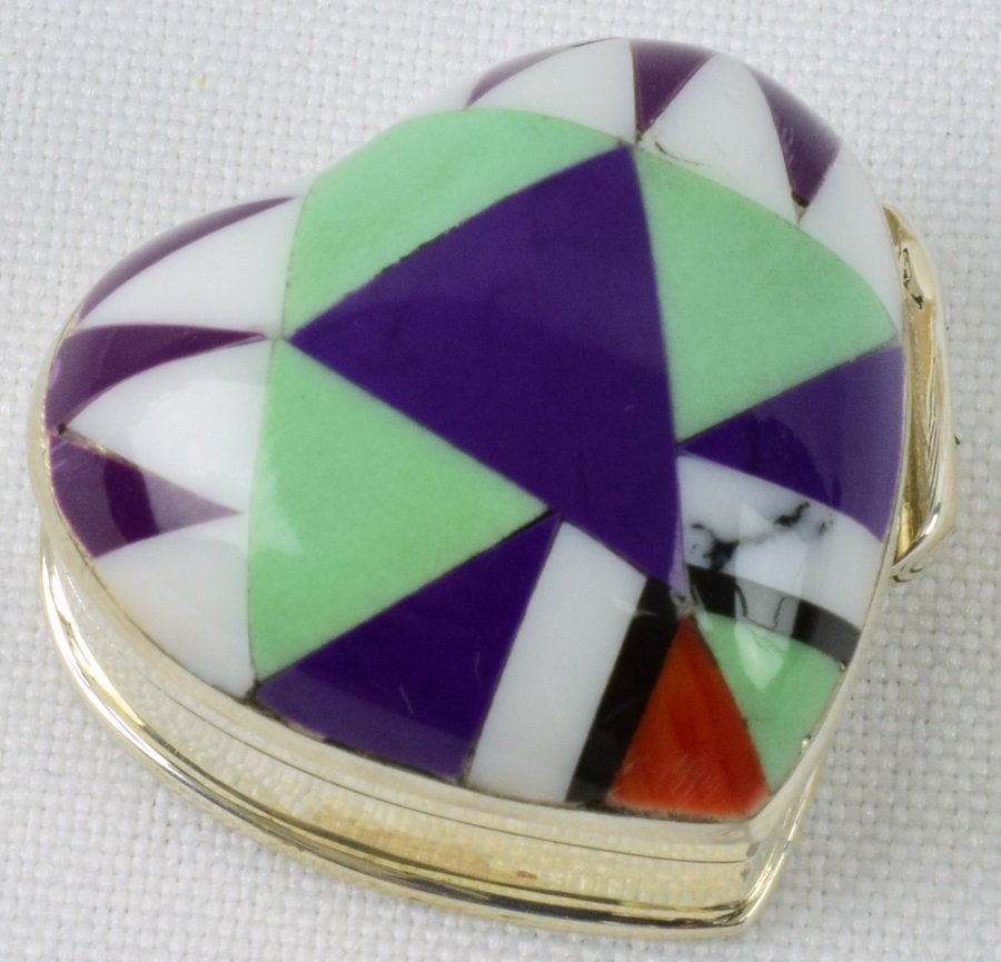 Navajo Sterling Silver Inlay Heart Shape Pill Box (1 of 5)