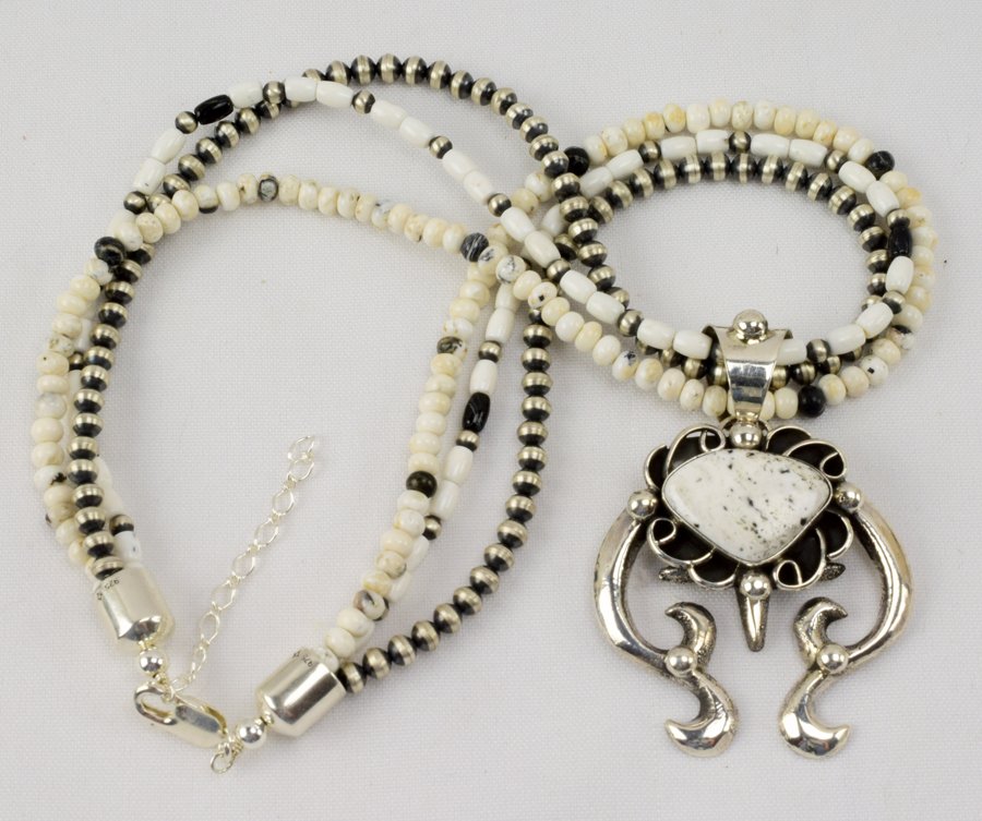 White Buffalo Turquoise Naja Pend. Bench Bead Necklace (1 of 4)