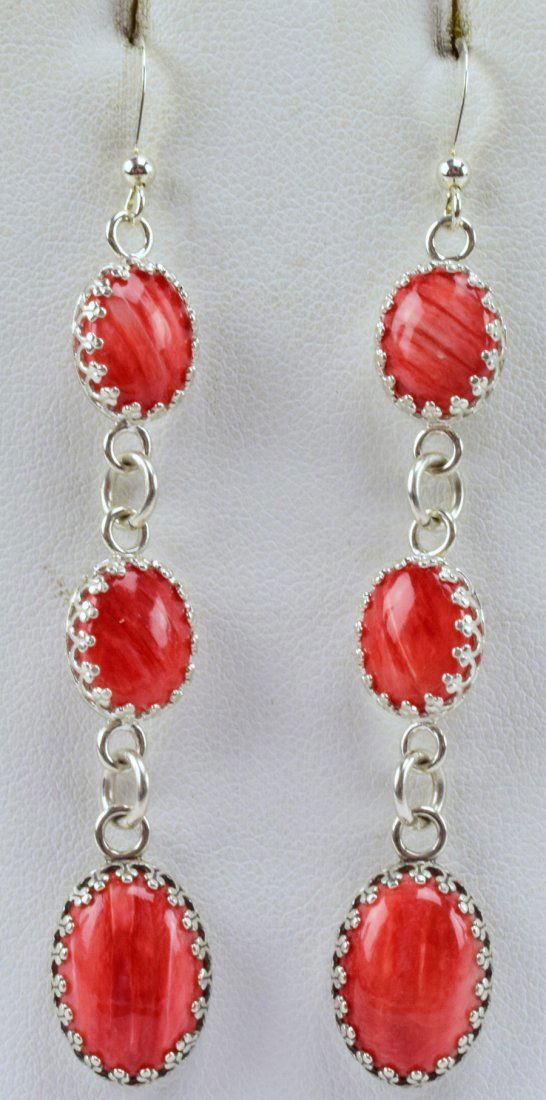 Navajo Sterling Spiny Oyster 3 Drop Earrings (1 of 5)