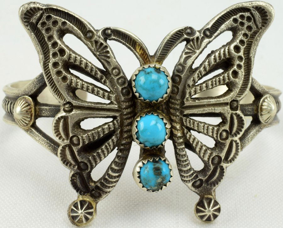E. L. Billah, Tufa Cast Butterfly Bracelet w/Turquoise (1 of 4)