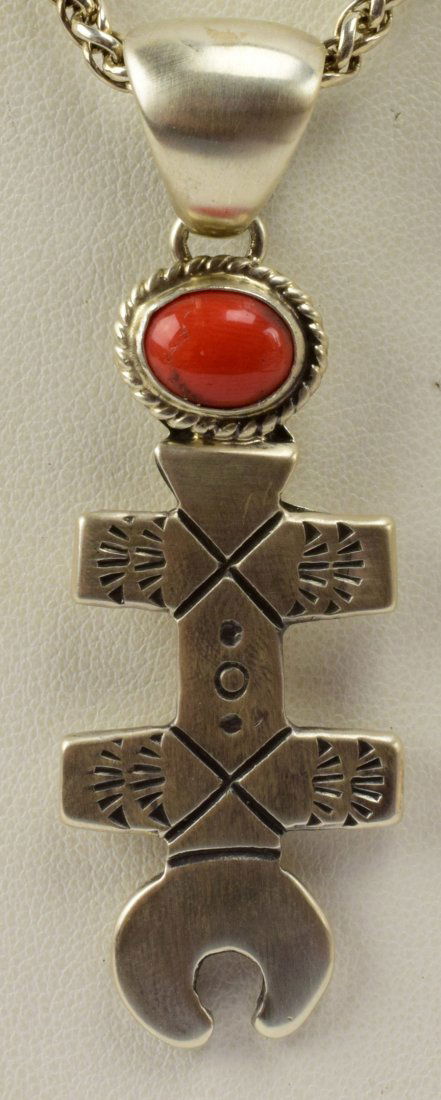 Navajo Sterling Isleta Coral Cross Pendant- Russell Sam (1 of 4)