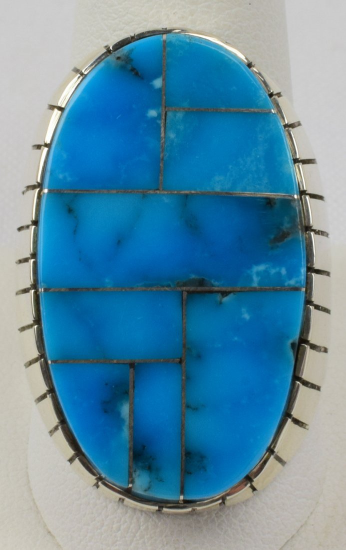 Navajo Sterling Silver Inlay Turquoise Men's Ring (1 of 5)