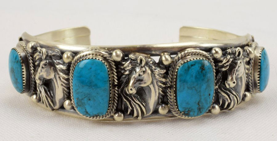 Bobby Platero Sterling Silver Horse Head Cuff w/Turq. (1 of 4)