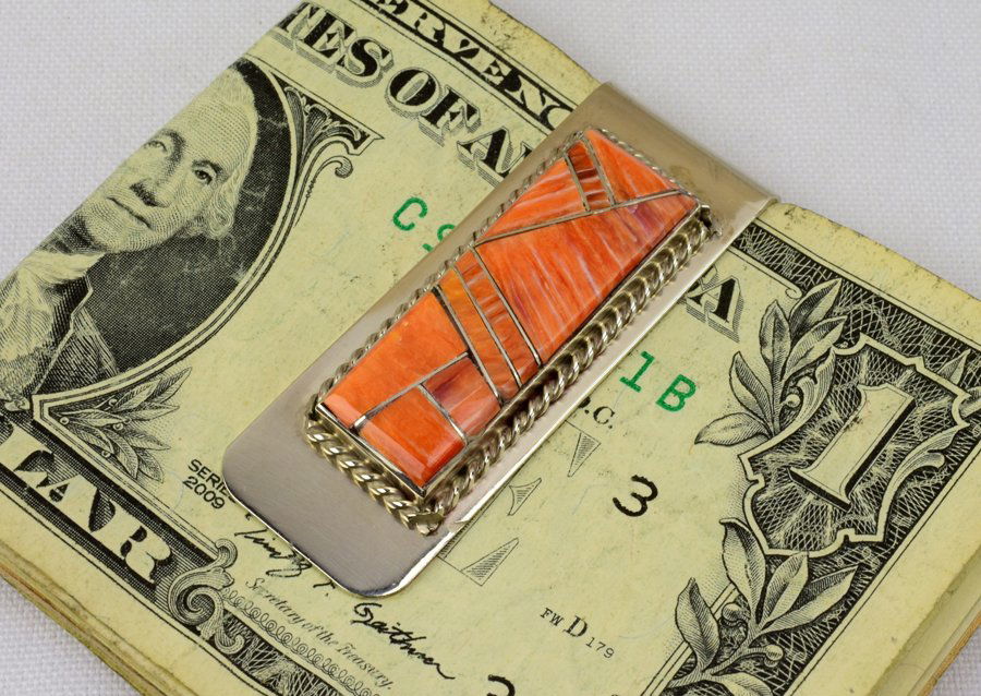 Navajo Sterling Spiny Oyster Men's Money Clip-Yazzie (1 of 3)