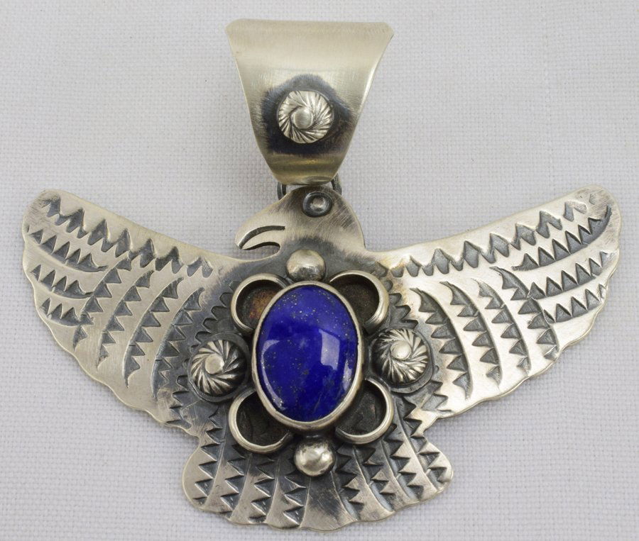 Native American Stamped Sterling Eagle Pendant w/Lapis (1 of 4)