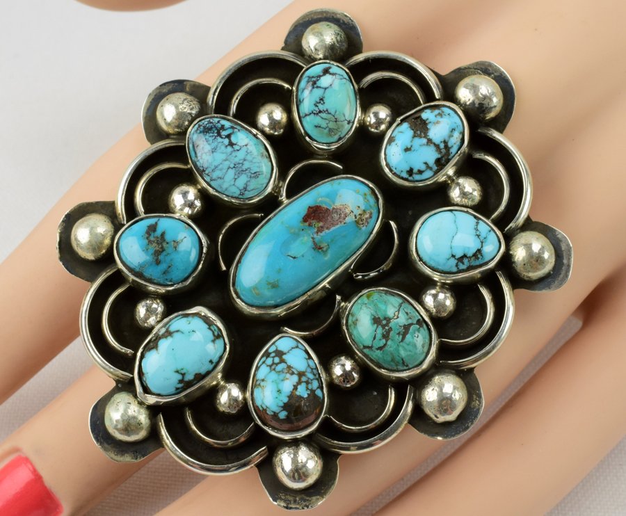 Navajo Sterling Silver Turquoise & Bead Huge Ring (1 of 4)