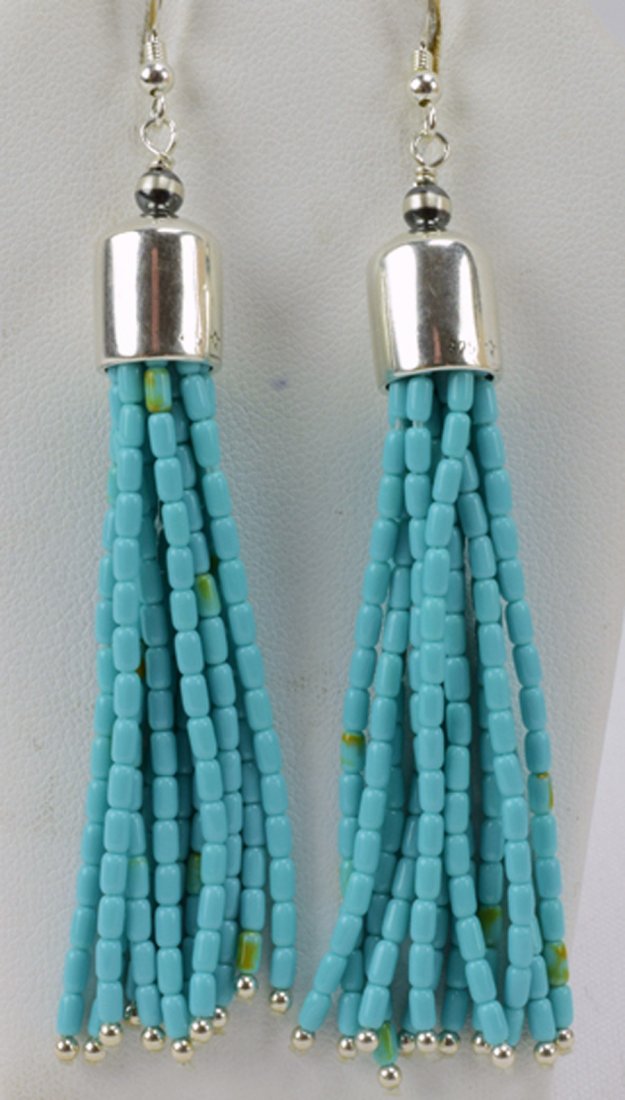 Native American Sterling Turquoise Tassel Earrings (1 of 3)