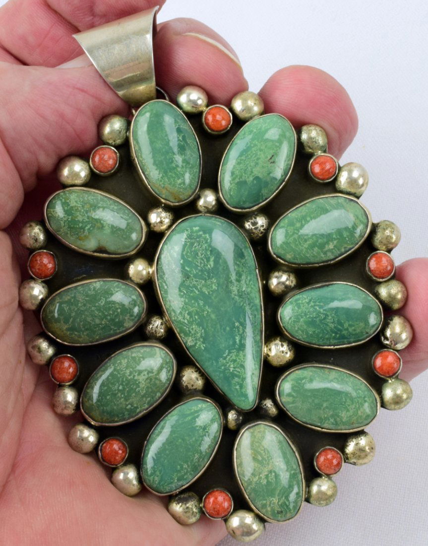 Navajo, Sterling Silver Huge Fox Turquoise Pendant (1 of 4)