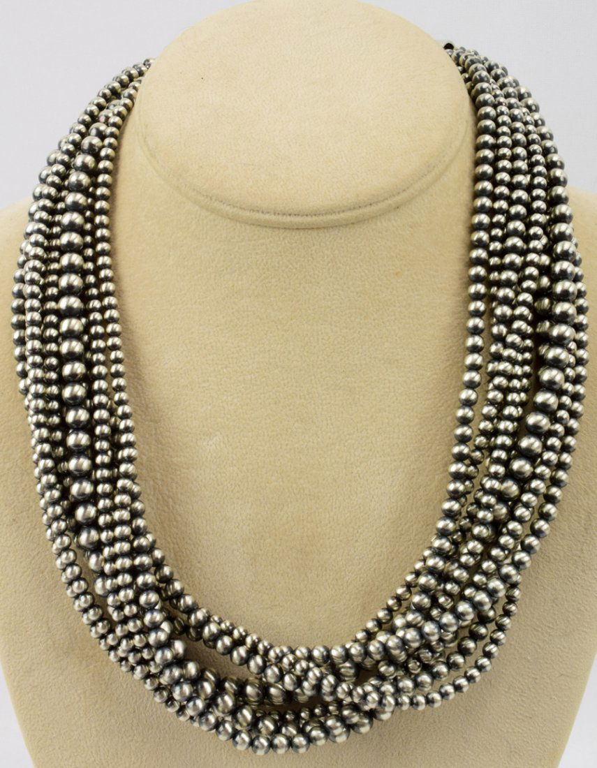 Navajo Sterling Bench Bead 10 Stand Necklace 20 in. (1 of 4)