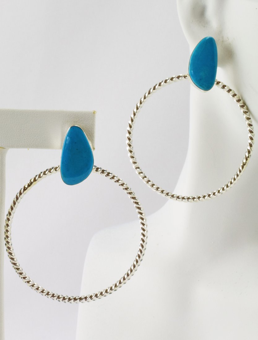 Annie Spencer Sterling  Silver Turquoise Hoop Earrings (1 of 3)