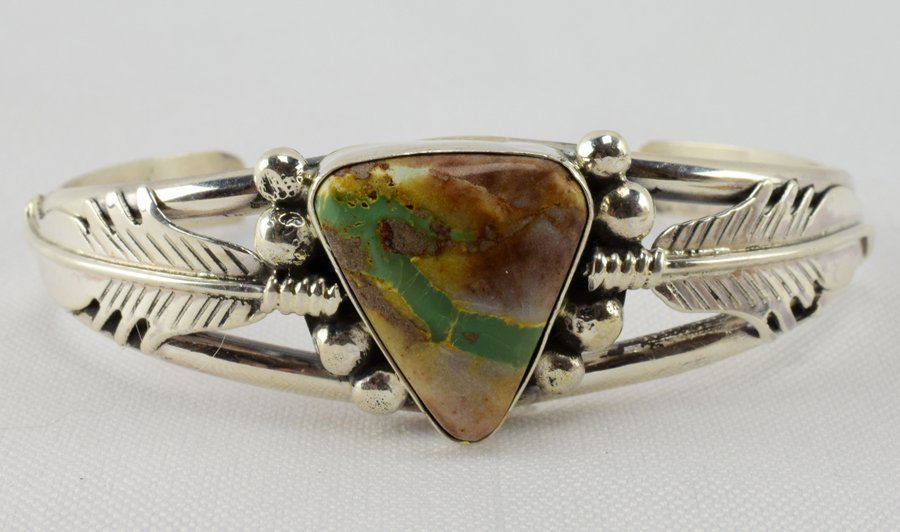 Navajo Sterling  Ribbon Turquoise  Feather Bracelet (1 of 4)