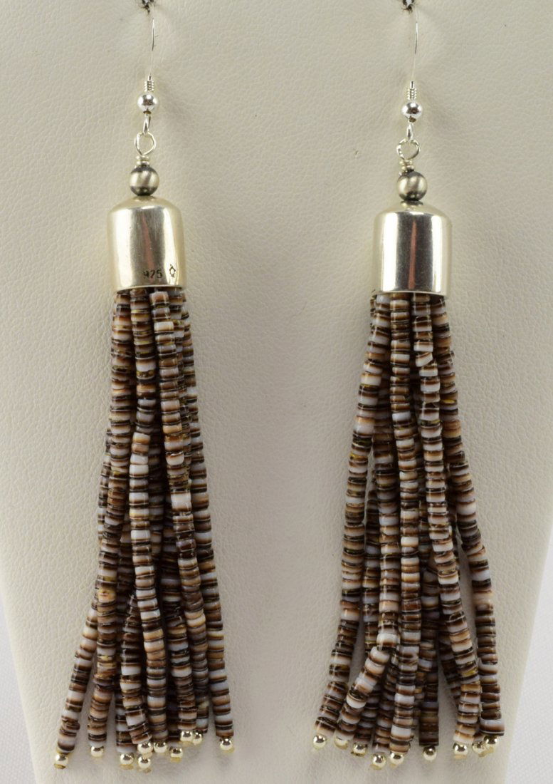 Navajo Sterling Silver Heishi Bead Tassel  Earrings (1 of 3)