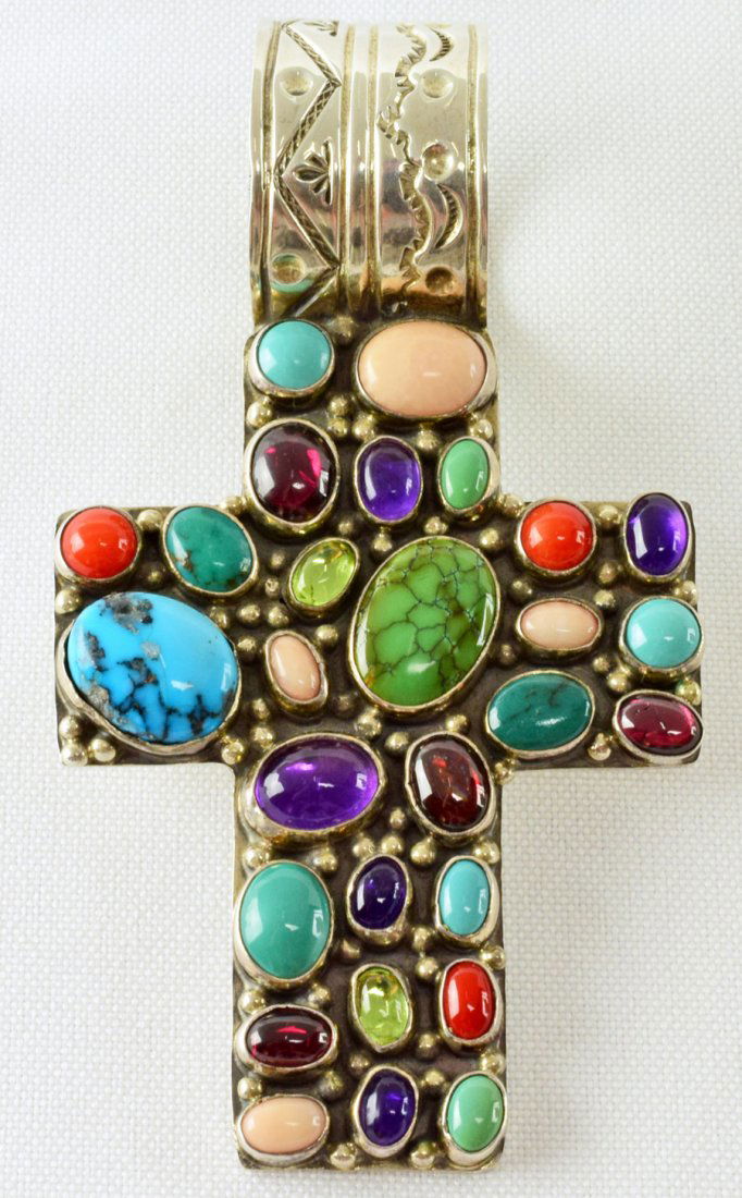 Navajo Sterling Multi-Stone Lg. Cross Pendant (1 of 4)