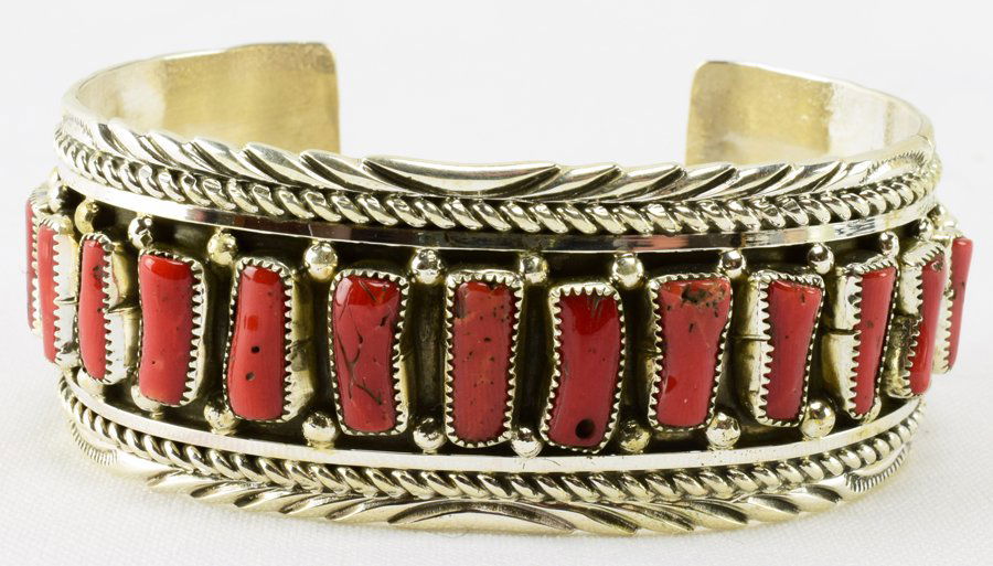 Navajo Sterling Coral Cuff Bracelet (1 of 5)
