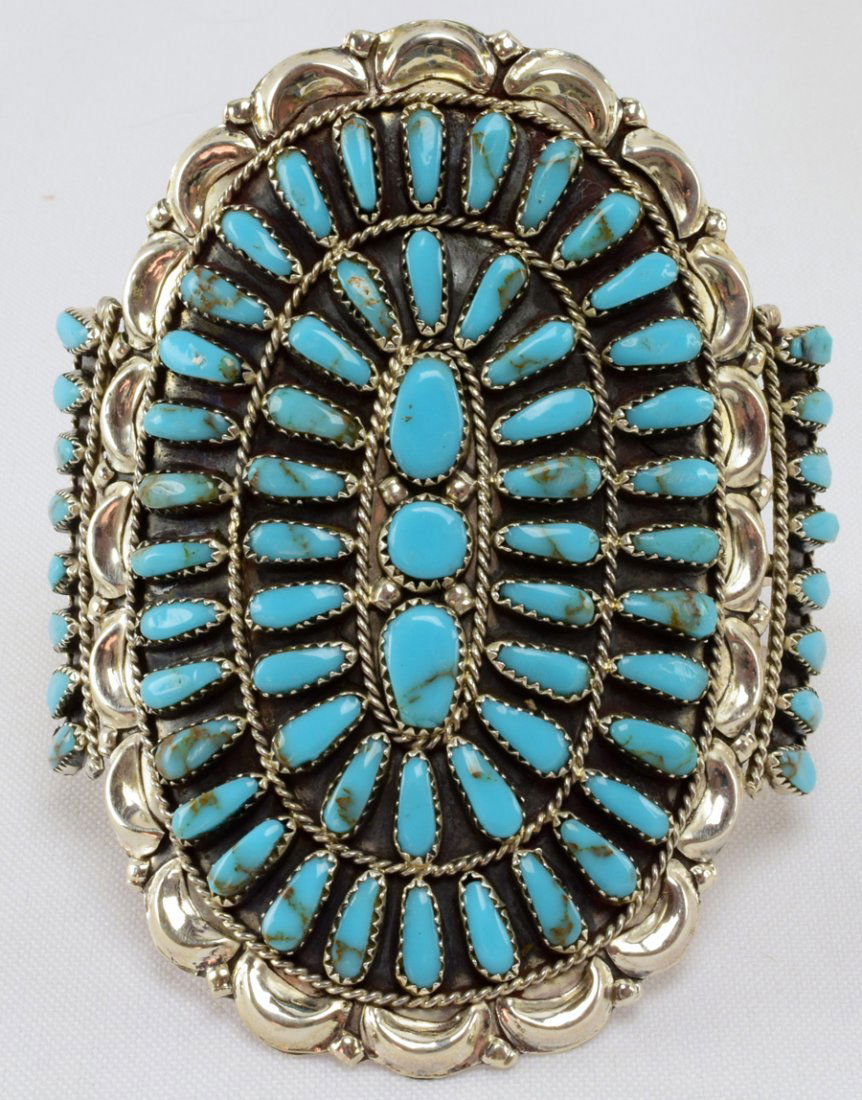 Navajo Sterling Silver Block Turquoise Cluster Cuff (1 of 5)