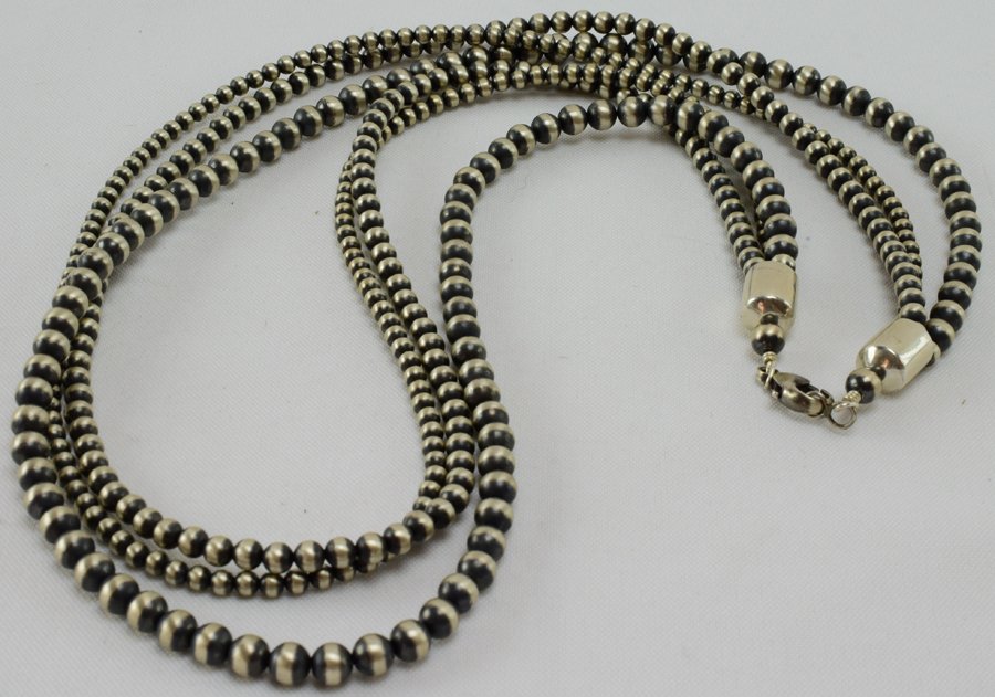 Navajo Sterling 3 Strand Bench Bead Necklace - 28 In. (1 of 5)