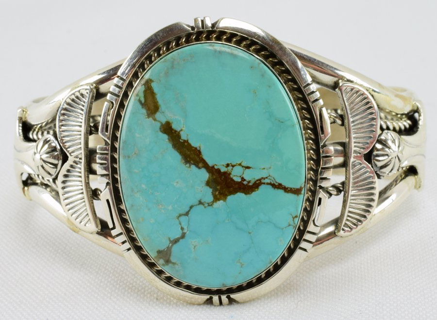 Robert Shakey Sterling Number 8 Turquoise Bracelet (1 of 5)