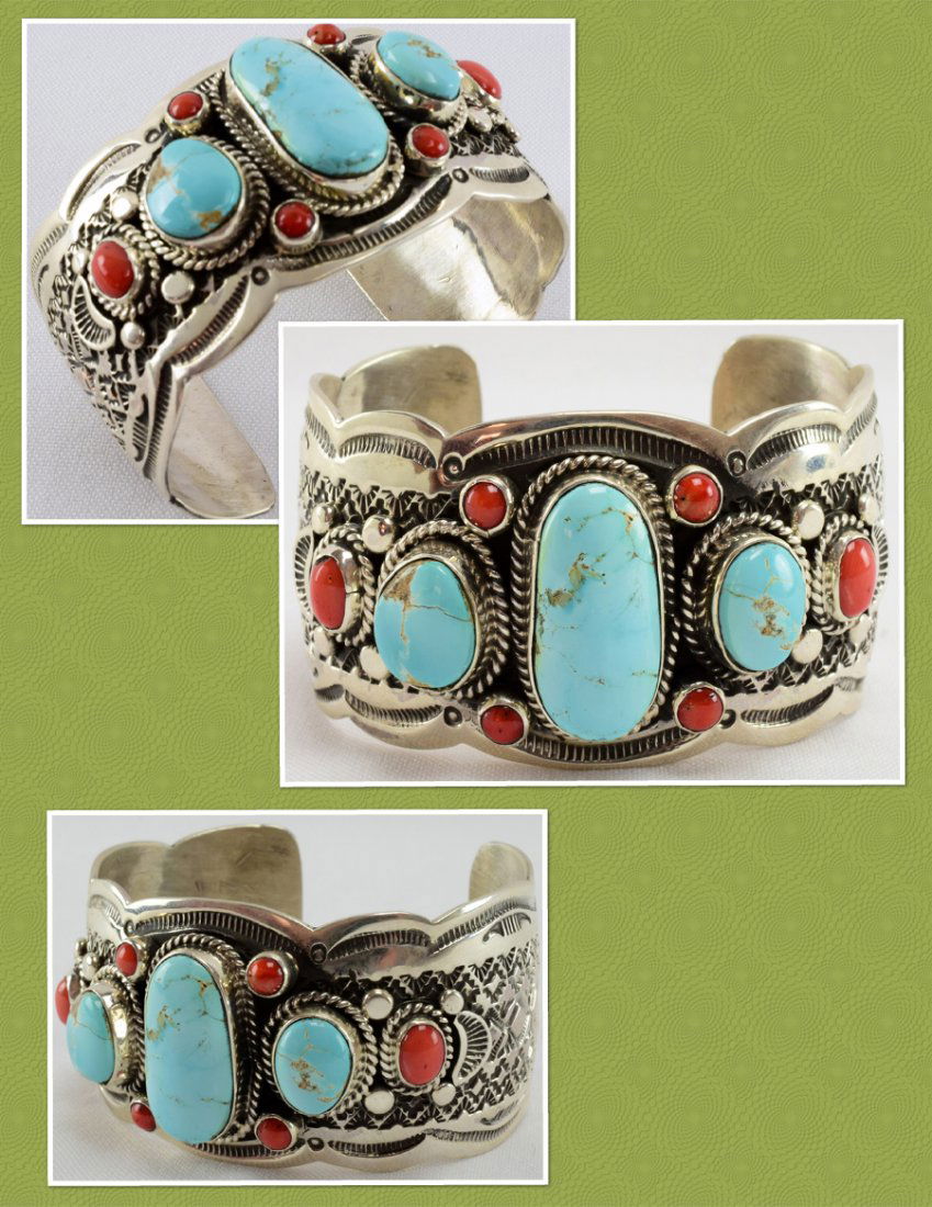 Telly John Number 8 Turquoise and Coral Bracelet (1 of 6)