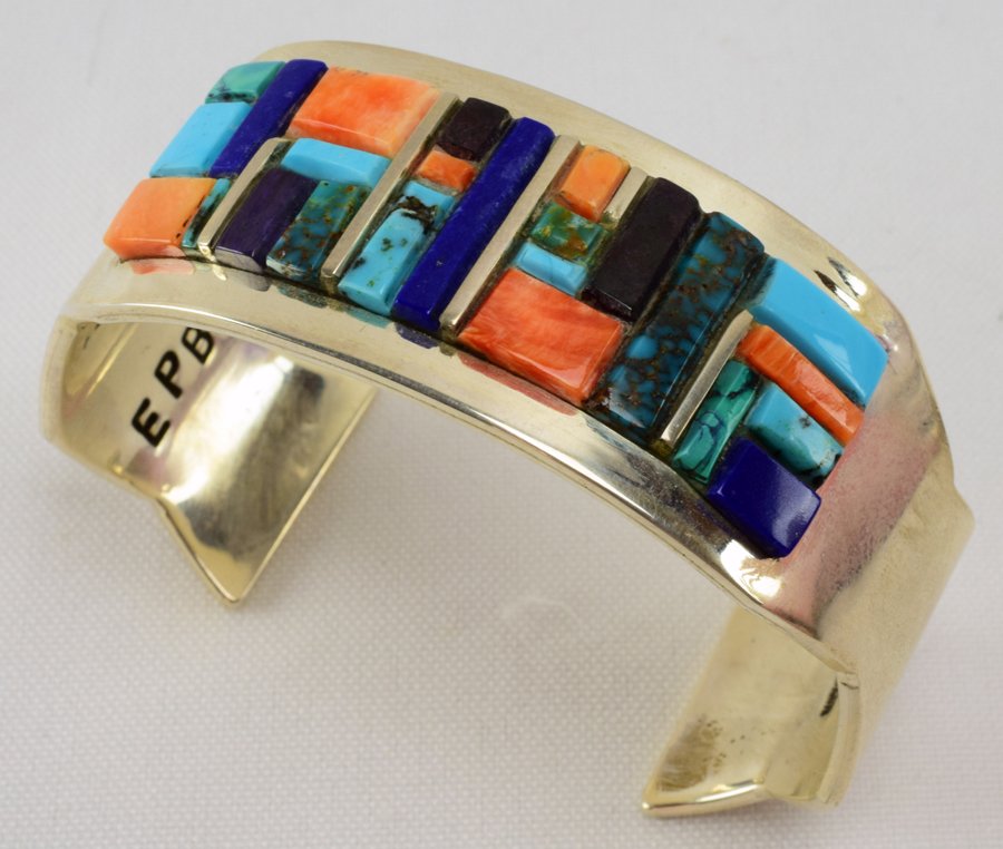 Navajo Heavy Gauge Multi-Stone Inlay Bracelet (1 of 4)
