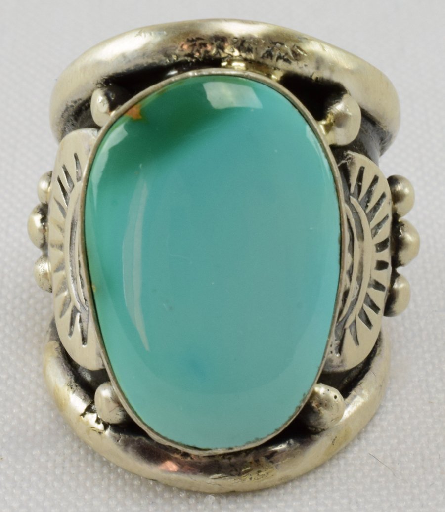 Navajo Sterling Silver Royston Turquoise Men's Ring (1 of 6)
