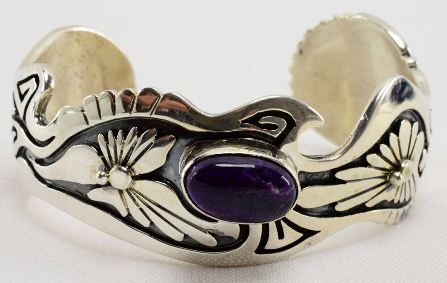 Navajo Sterling Overlay Sugilite Cuff Bracelet (1 of 4)