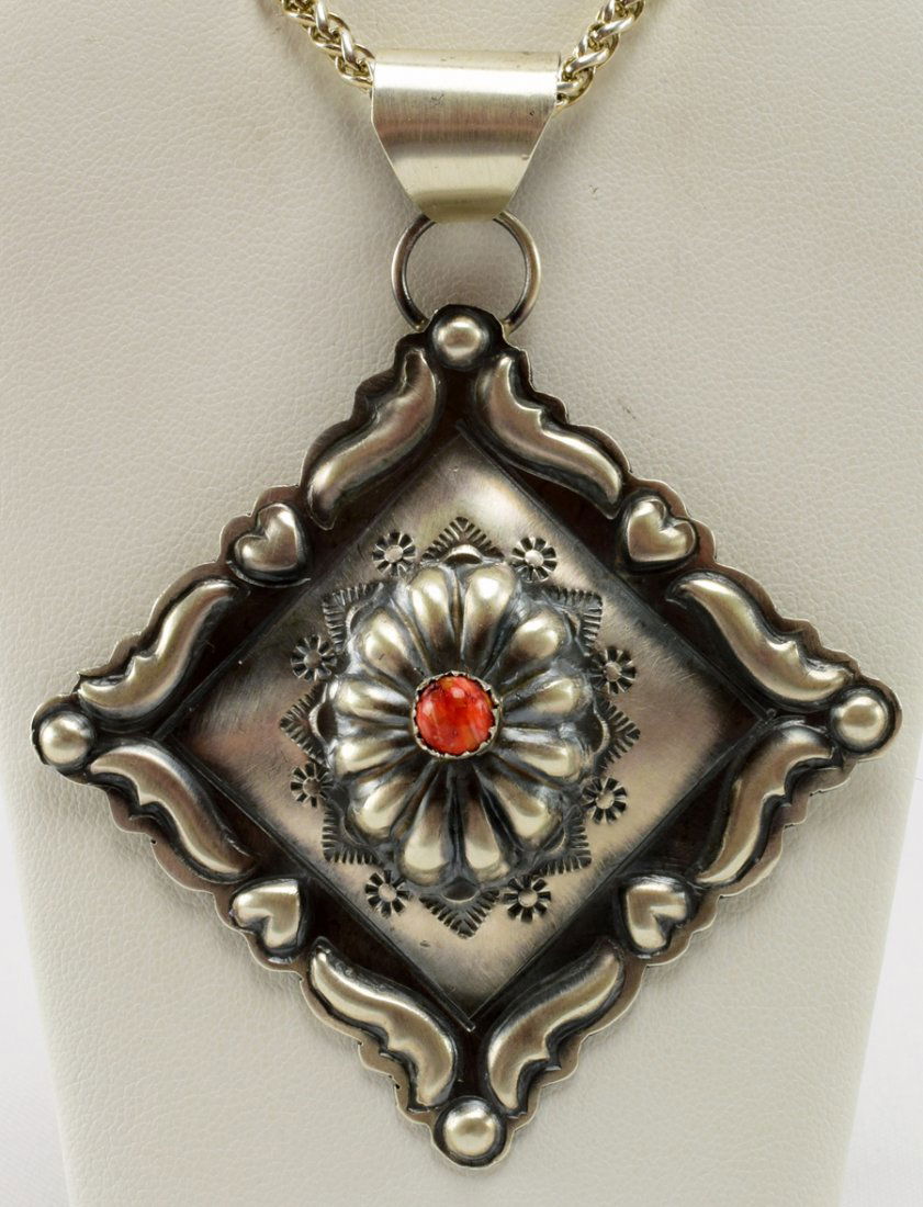 C. Yazzie Sterling Repousse Pendant w/Spiny Oyster (1 of 3)