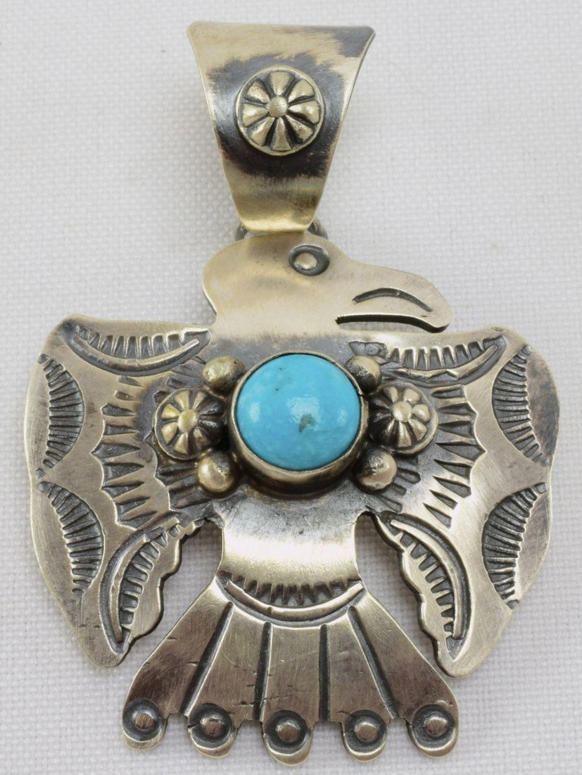 Navajo Sterling Thunderbird pendant w/Turquoise (1 of 3)