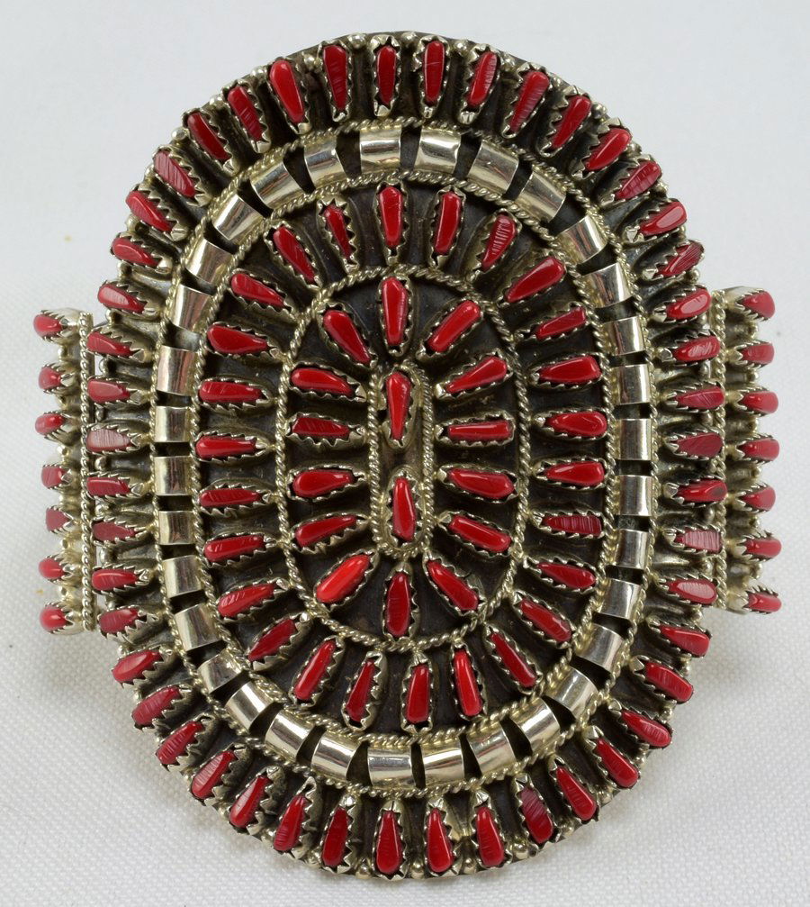 Native American Sterling Needlepoint Coral Cuff (1 of 3)