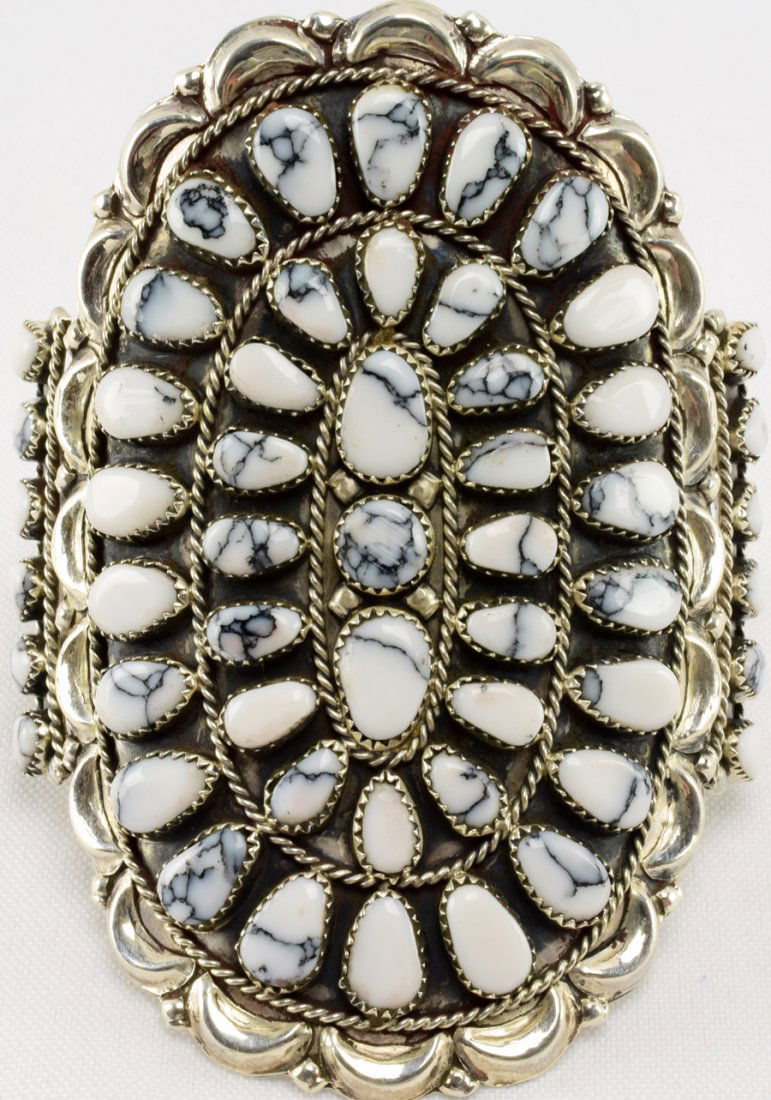 Navajo Sterling White Buffalo {Howlite} Turquoise Cuff (1 of 5)