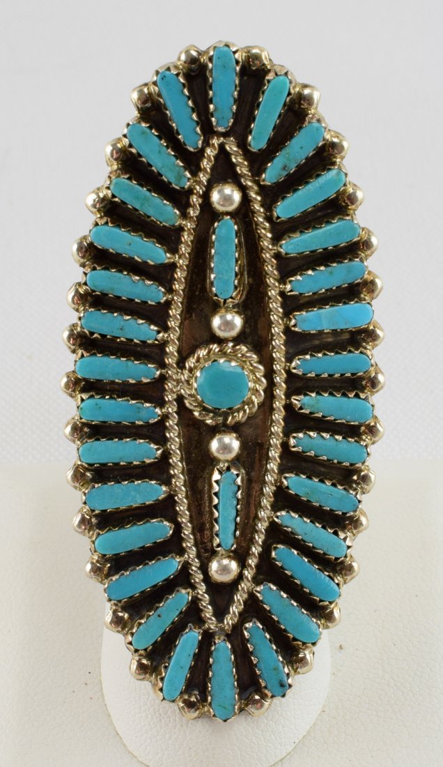 Zuni Vintage Sterling  Long Needlepint Turquoise Ring (1 of 4)