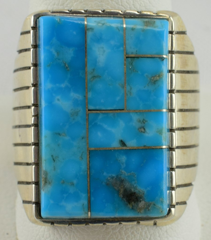 Ray Jack Sterling Turquoise Inlay Men's Ring (1 of 4)