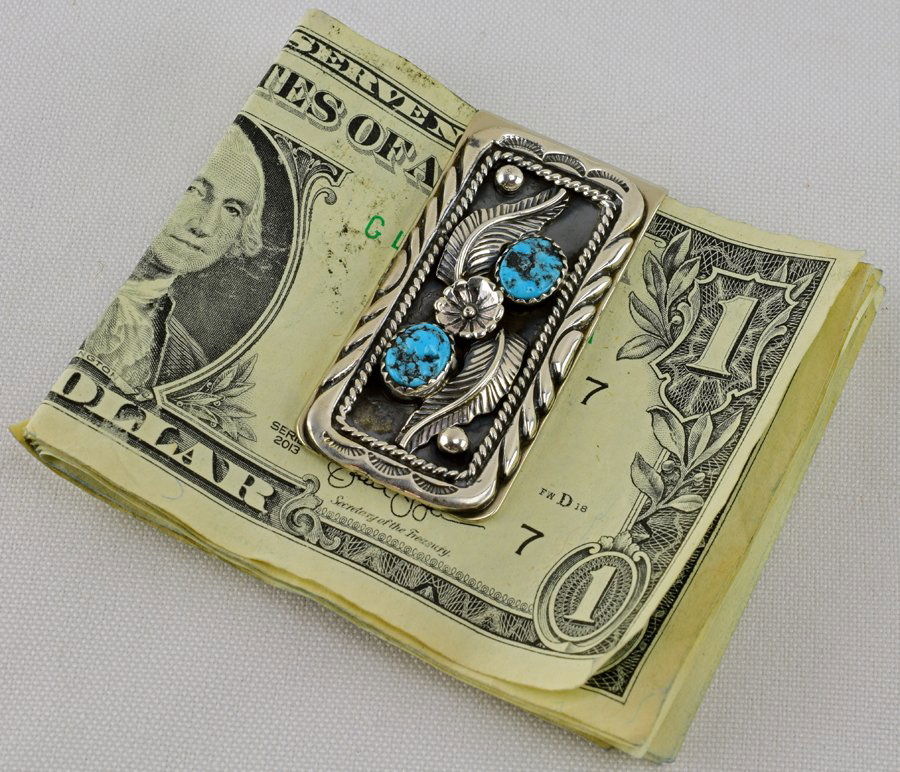 Navajo Sterling Handmade Money Clip w/Turquoise (1 of 3)