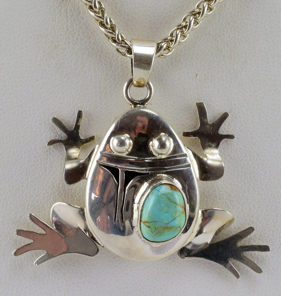 Navajo, Bennie Ration, Sterling Frog Pendant W/turquois