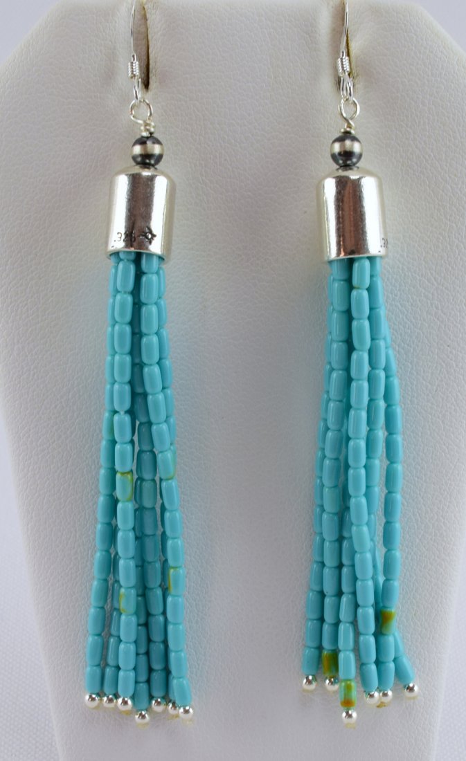 Native American Sterling Turquoise Dangle Bead Earrings (1 of 3)