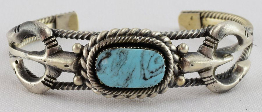 Daniel Benally, Sterling Silver Sand Cast Bracelet (1 of 3)